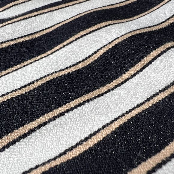 Ann Taylor Skirt Striped Black White Tan Knee Length Ruffle Career Size 4 Zipper - Picture 8 of 10